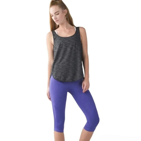 Lululemon In The Flow Crop II Heathered Purple Leggings Size 6 - Picture 1 of 16